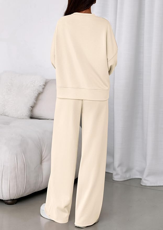 PRETTYGARDEN 2 Piece Sets For Women Fall Trendy Long Sleeve Sweatshirt Wide Leg Pants Loungewear Set Matching Sweatsuit