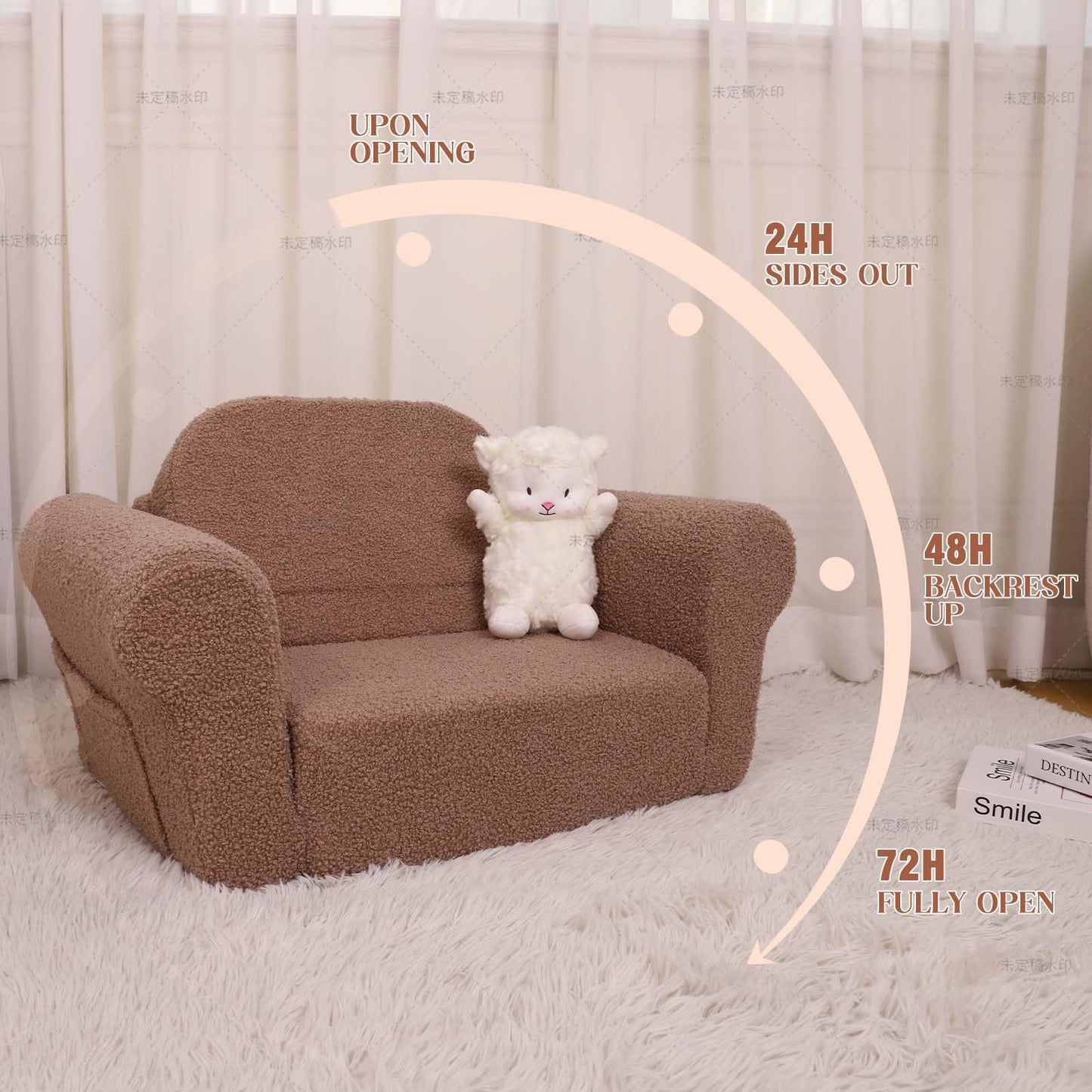 Hrebr Chairs for Toddler, 2-in-1 Toddler Soft Teddy Baby Couch Fold Out, Convertible Chair to Lounger for Girls and Boys|Safety Certified | Gift for Children