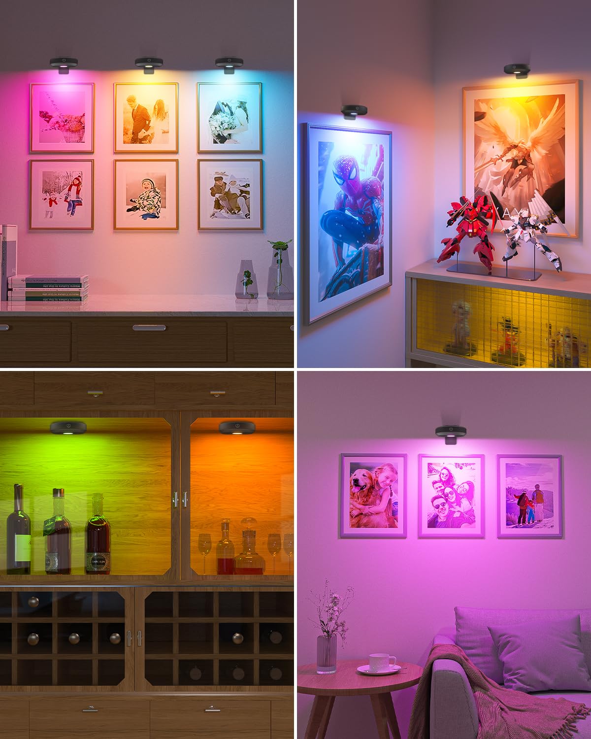 WILLED RGB Lights,Poster Lights,Battery Operated Rechargeable Picture Light,Puck Light with Remote,9 RGB Colors,Dimmable&Timer,Art Gallery Lighting,Display Lighting for Paintings Wireless