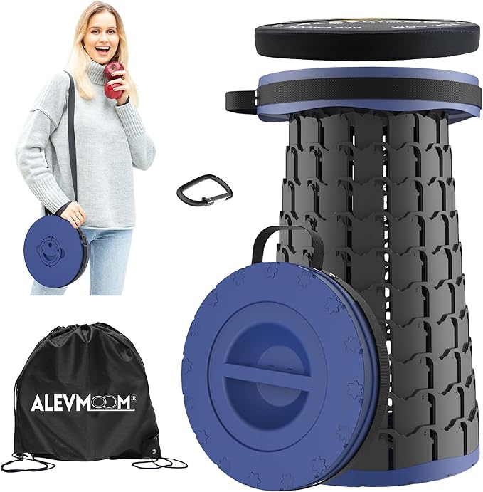 ALEVMOOM Upgraded 18.1" XL Collapsible Stool with Cushion, Portable Folding Stools for Adults Capacity 800lbs, Lightweight Telescoping Stool for Camping Travel Fishing Hiking