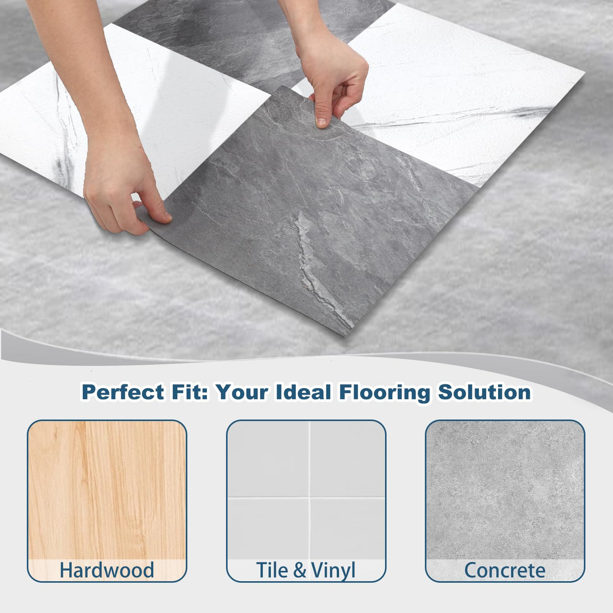Yipscazo 32-Pack Peel and Stick Floor Tiles, 12" x 12" Stone & Jazz White Vinyl Flooring, Waterproof Self Adhesive Tile for Bathroom, Kitchen, RV, DIY Renovation