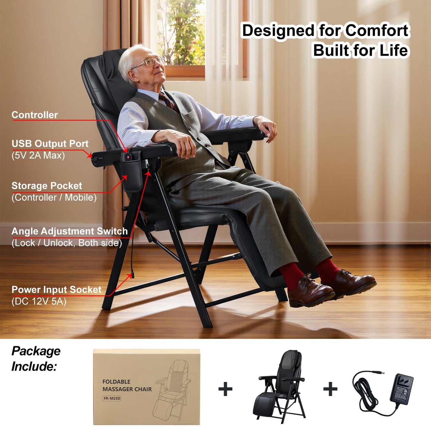 Ezencon Foldable Electric Massage Chair with Heat, Shiatsu, Kneading, Vibration, Full Body Relaxation, Adjustable Backrest & Neck Height,for Dad Mom Women Men