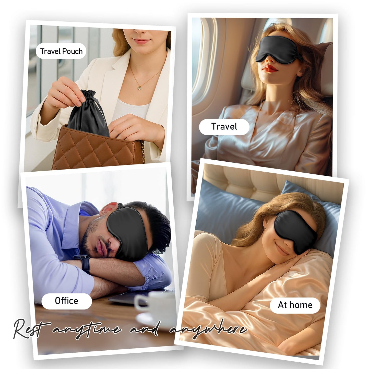 Umisleep Sleep Mask for 100% Pure Mulberry Silk, 22 Momme 6A Soft Eye Masks for Sleep, Adjustable Sleep Masks for Women Men, Light Blocking Sleeping Mask, Silk Eye Mask for Sleeping, Blindfold, Black
