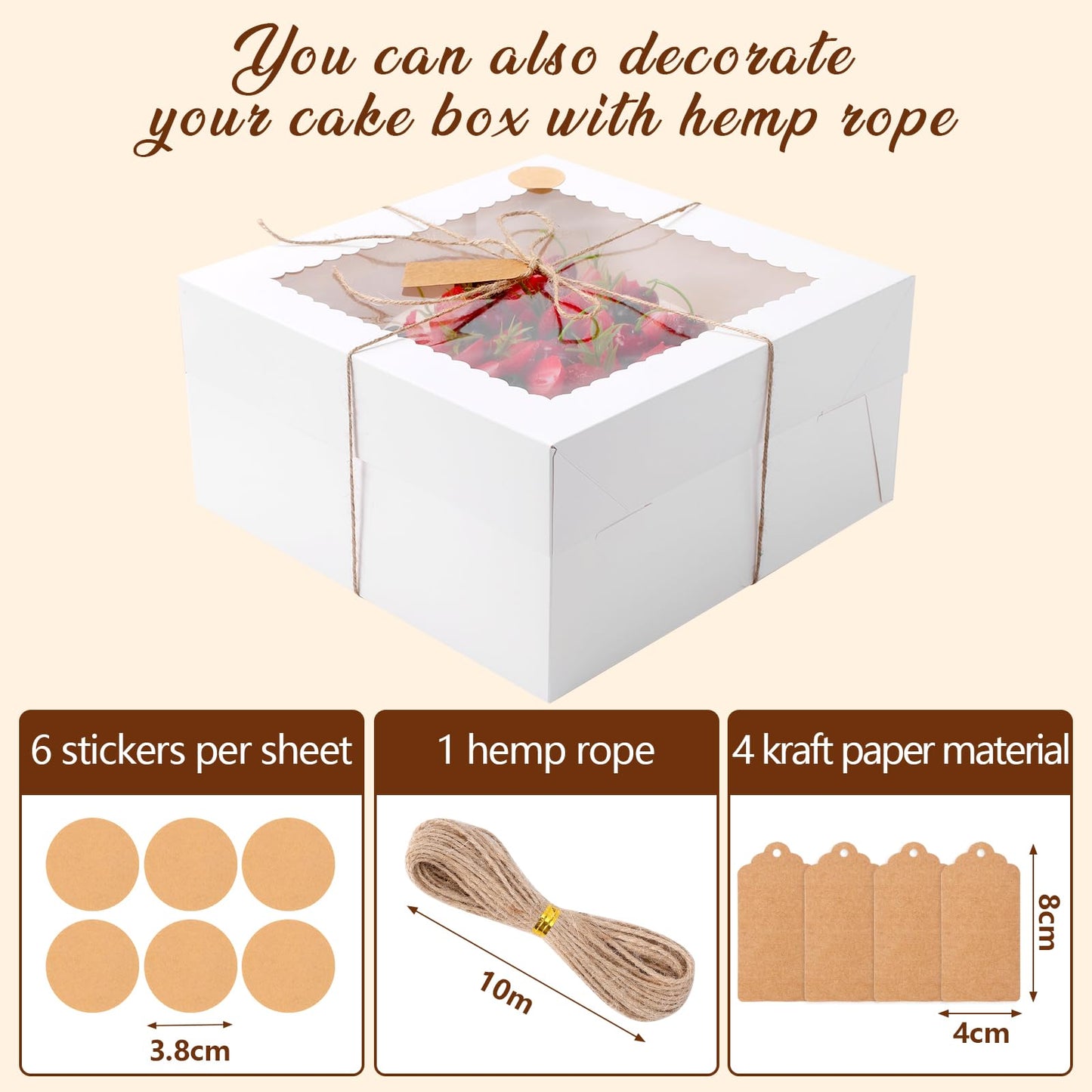 NEOACT 12x12x6 Bulk 4 Pcs Cake Boxes 12 Inch Square Cake Boxes with Window, Cake Containers with Lids, Disposable Bakery Boxes for Valentine's Day,Easter, Mother's Day, Cookies, Large Pastries
