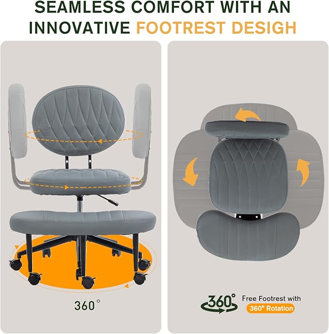 Ergonomic Cross Legged Office Chair with Wheels, Wide Seat and Backrest for Meditation, ADHD Cross Legged Office Chair with Adjustable Height, 360°Rotating Footrest for Yoga Home Office