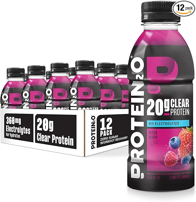 Protein2o Hydration Drink - 2-in-1 Liquid Clear Whey Protein Isolate and Electrolyte Drink - 20g Protein, Vitamins B5, B6...
