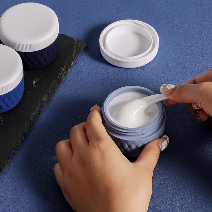 Travel Containers for Toiletries, Silicone Cream Jars BPA-Free, TSA Approved 2oz Travel Size Containers, Leak-proof Silicone Jars with Lid for Cosmetic Face Hand Body Cream (4 Pack)
