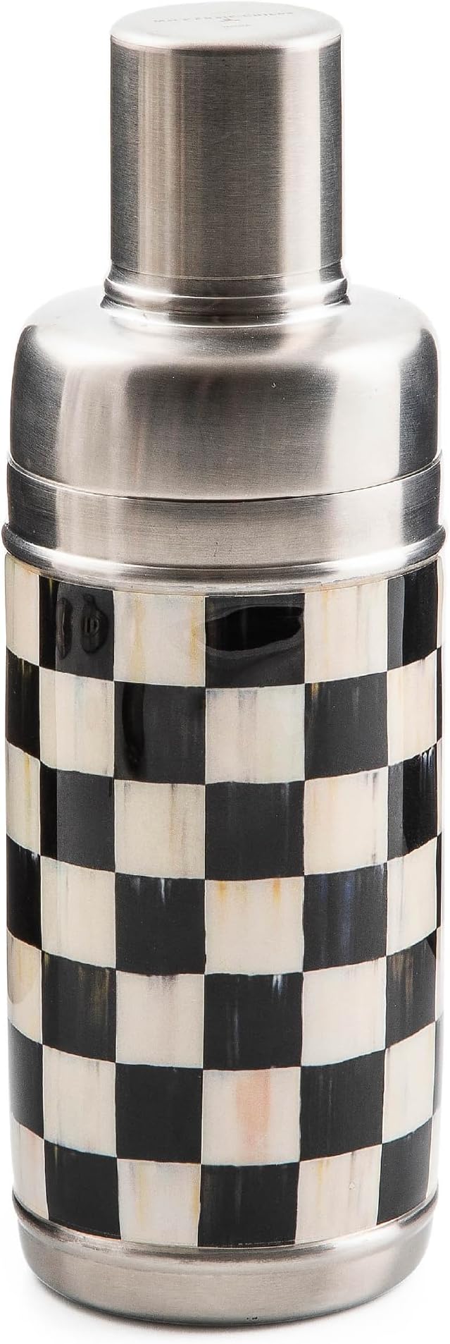 MACKENZIE-CHILDS 3260 20-Ounce Cocktail Shaker, Stainless-Steel Shaker Cup with Lid, Black-and-White Courtly Check