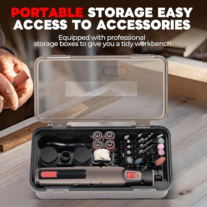 PHALANX Cordless Rotary Tool Kit, 4V 4000mAh Battery, 80 Accessories, 9 Speed Settings, 28000 RPM Max, Type-C Charging (PRT-Brown)
