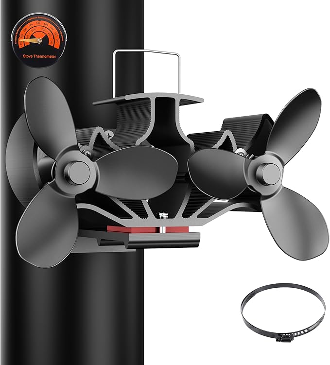 KLEVVO Wood Stove Fan Heat Powered, Strong Magnetic Fireplace Fan,【Ultra Quiet & High Speed & Non Electric】 Auto Thermal F...
