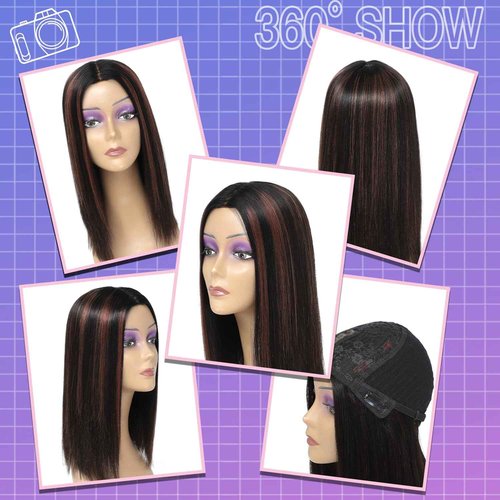 JIAJIA TERESA 12 Inch H1B/Copper Red Highlight Straight Human Hair Bob Wigs Glueless Minimalist 1.5 * 9 Realistic Look HD Lace Glueless Wigs Blunt Cut Short Black Bob Wigs