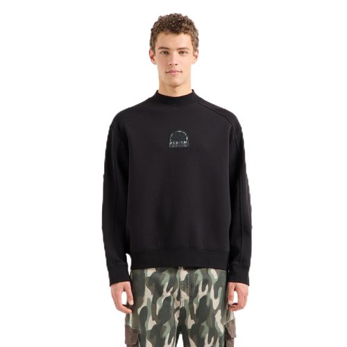 Armani Exchange Men's Bonded Stretch Cotton Poly Semi Circle Logo Sweatshirt, Black, X-Large