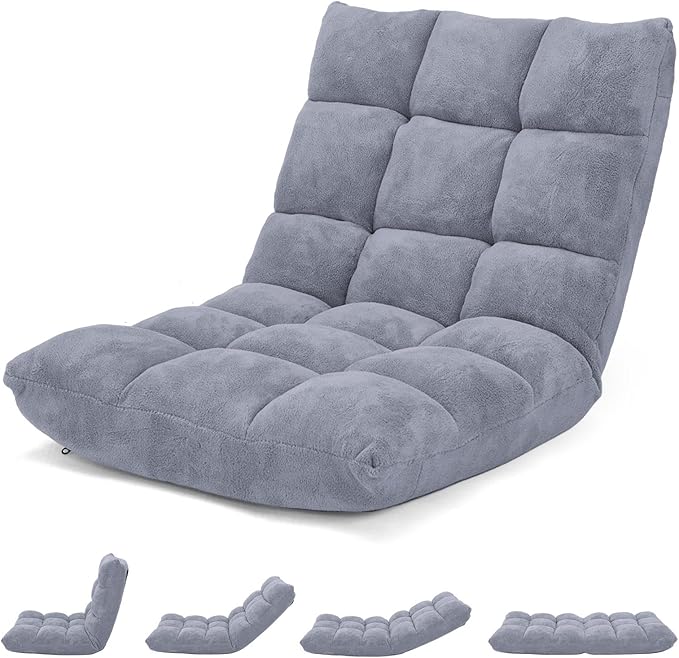 ARLIME Adjustable Floor Chair, 14-Position Lazy Sofa Chair with Back Support & Thick Padding, Portable Foldable Floor Couch for Adults, Kids, Use in Bedroom, Living Room, Home Theater (Grey)