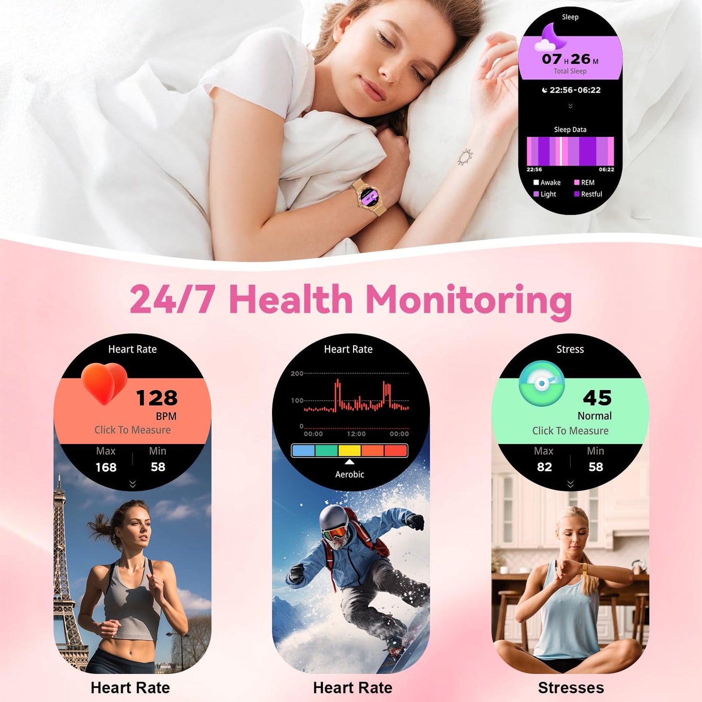Smart Watch For Women With Make/Answer Call, 1.2  Adjustable Fitness Watch With Heart Rate Sleep Monitor Female Cycle And 100+ S