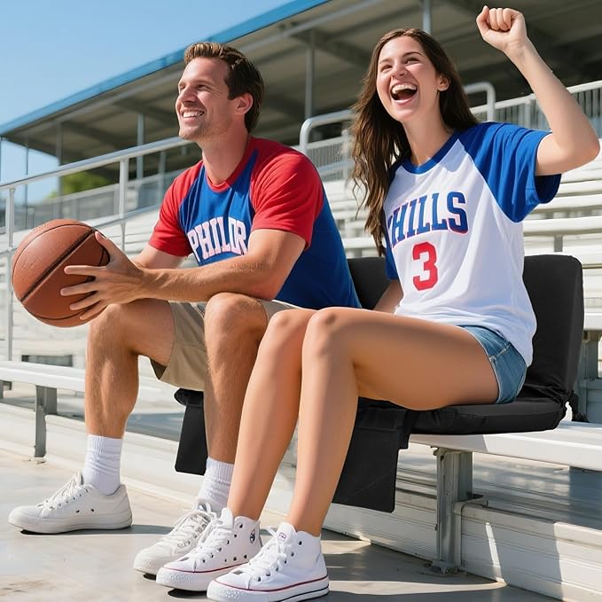 Sportneer Stadium Seats with Back Support: 6 Reclining Position Folding Bleacher Chairs with Back and Cushion - Padded Bleacher Seats with Shoulder Strap & Storage pocket for Events, Outdoors, Camping