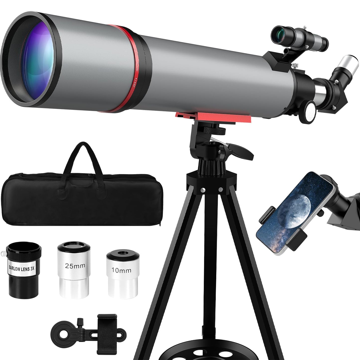 Telescope for Adults & Kids - 90mm Aperture 600mm Refractor High Powered Telescope for Beginners - Portable Astronomy Telescopes with Phone Adapter Tripod Carry Bag Gifts for Men