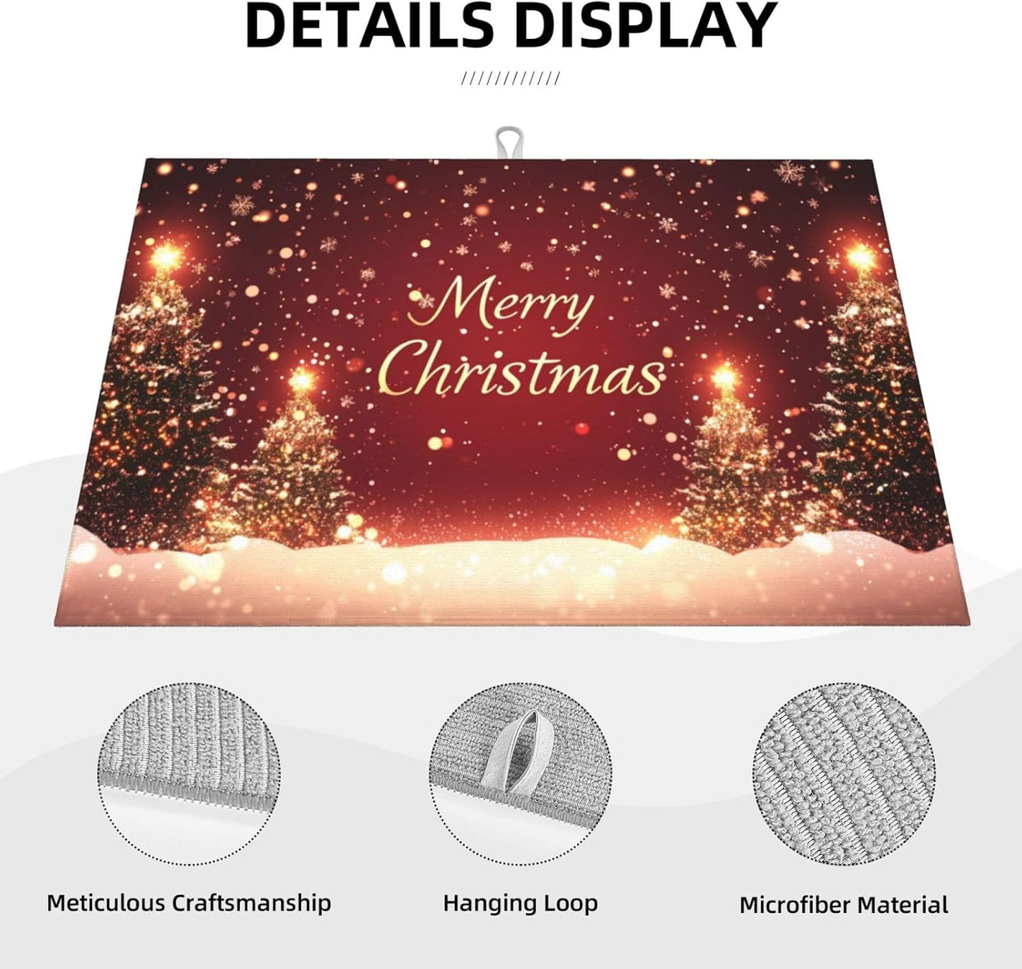 Dish Drying Mat Red Christmas Xmas Pine Tree Pattern Absorbent Microfiber Non Slip Quick Dry Heat Resistant Holiday Decorative Kitchen Counter Mat for Plates Cups Glasses 18x24 Inch