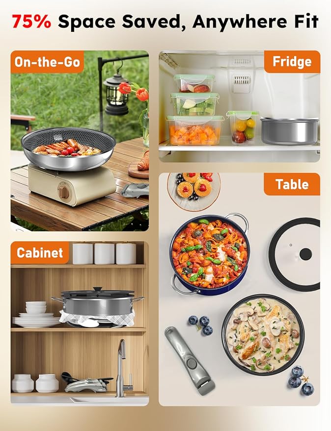 Pro DUXANO 12PC Nonstick Pots and Pans Set&Hybrid 3-Ply Stainless Steel Skillet, High Heat Sear&Fry, 2-Layer Ceramic Induction Cookware, 9H Scratch-Resistant&Anti-Warp,PFAS Free,All Cooktop/Dishwasher