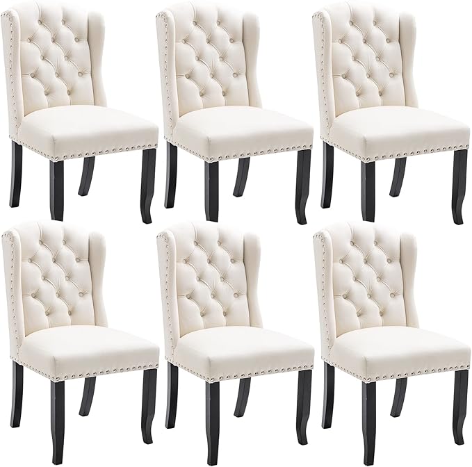 DUOMAY Modern Tufted Dining Chairs Set of 6, Velvet Upholstered Dining Room Chairs Armless Guest Side Chair for Kitchen Dining Room, Wingback Accent Chairs with Solid Wood, White