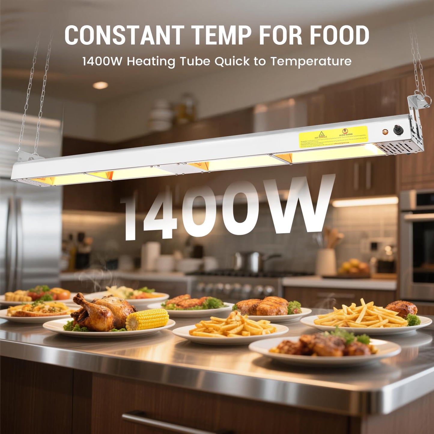Hiteemer 55-Inch Food Heat Lamp - 1400W Commercial Food Warmer Lamp Overhead Stainless Steel Catering Heat Lamps Electric Strip Heater for Restaurant Buffet Parties Kitchen, Silver 115V