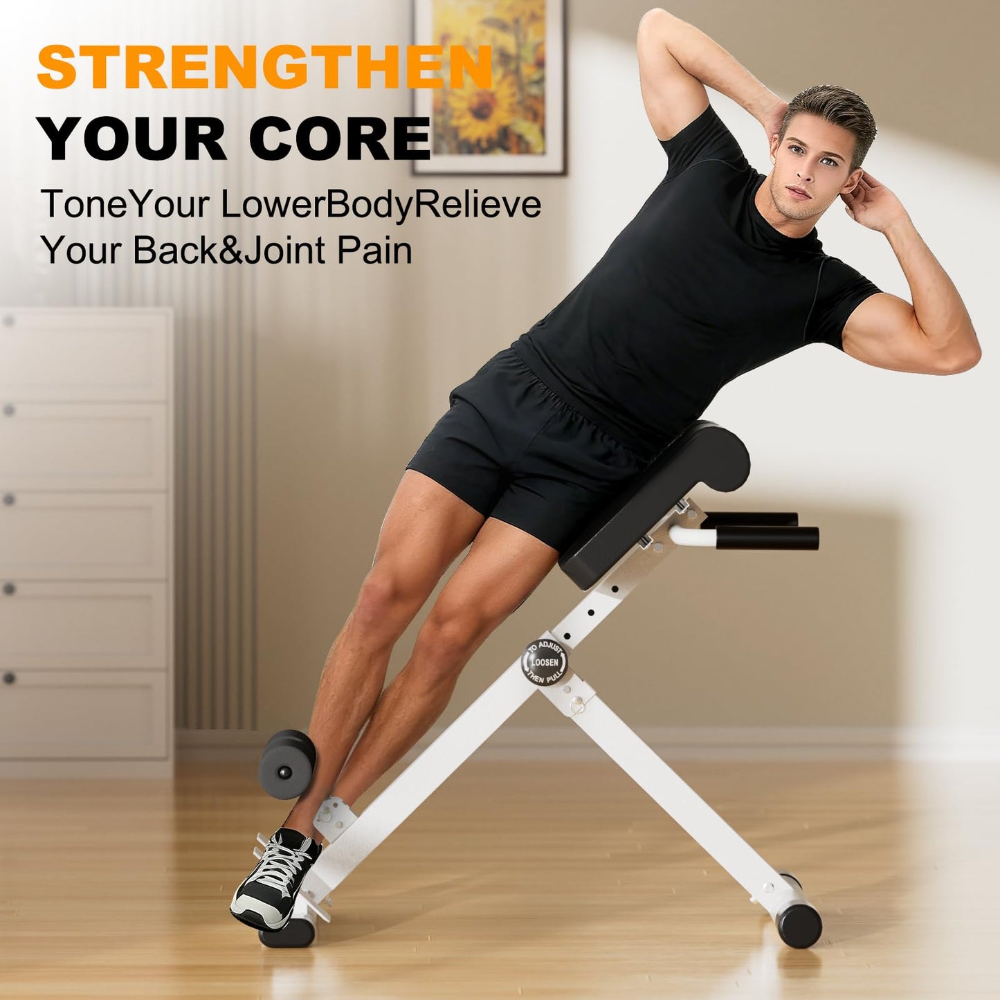 SIRHOME Adjustable Roman Chair with 330 lb Capacity, Foldable Incline Hyperextension Bench, Multi-Function Home Gym Back Extension Machine for Glutes, Hamstrings & Lower Back Strength Training