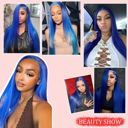 PANDA ANGEL Blue Lace Front Wigs Human Hair Straight 13x4 Lace Frontal Wig Dark Blue Glueless Hd Transparent Lace Front Wigs 180% Density Straight Human Hair Wigs for Women 20 Inch
