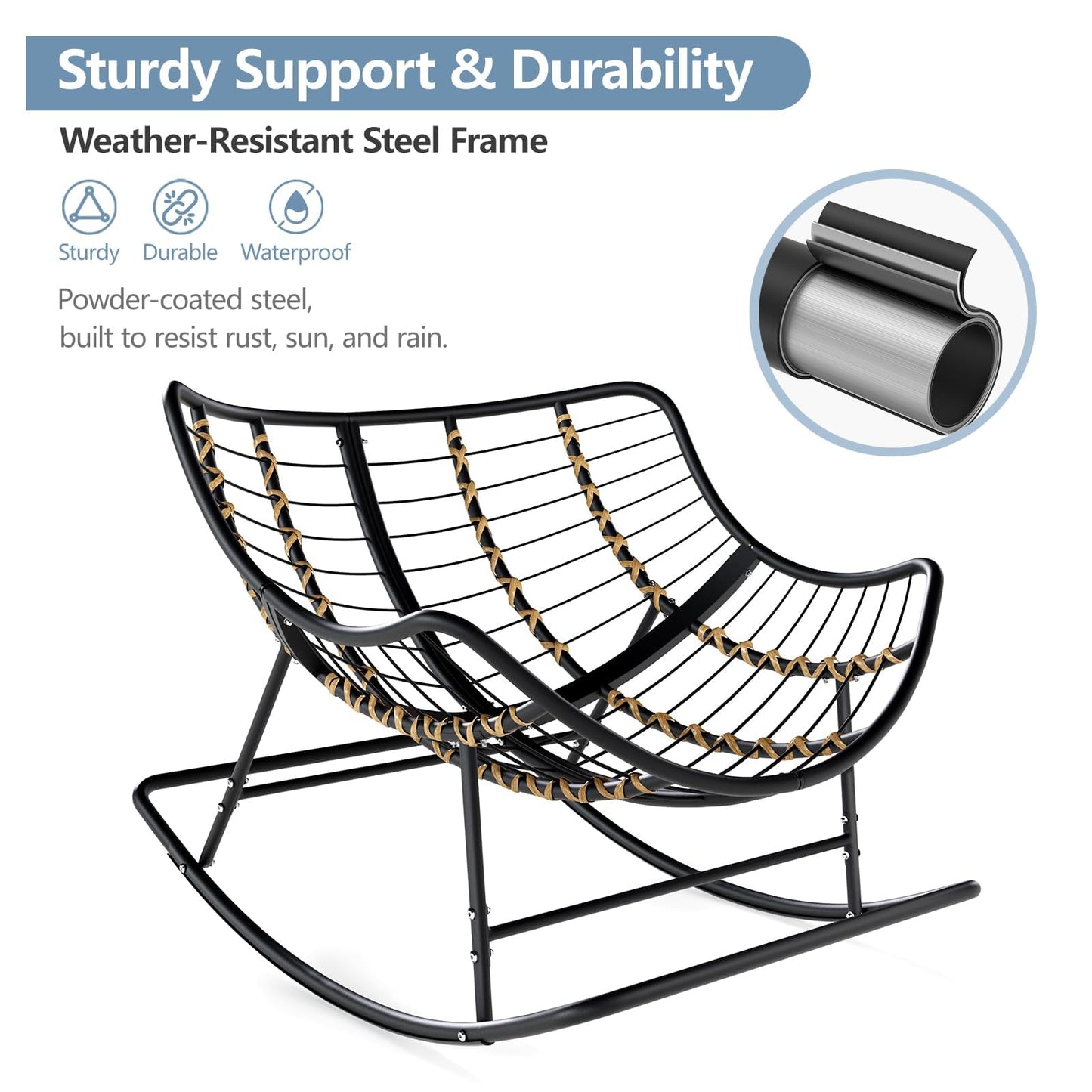 SWITTE Papasan Rocking Chair Outdoor Indoor, Oversized Egg Wicker Rocker with Cushion, Supports 450 lbs, Patio Chair for Balcony or Living Room - Dark Gray