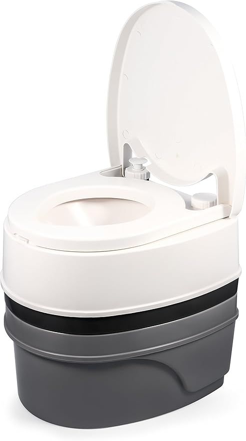 Camco Premium Portable Travel Toilet With Three Directional Flush and Swivel Dumping Elbow | Designed for Camping, RV, Boa...