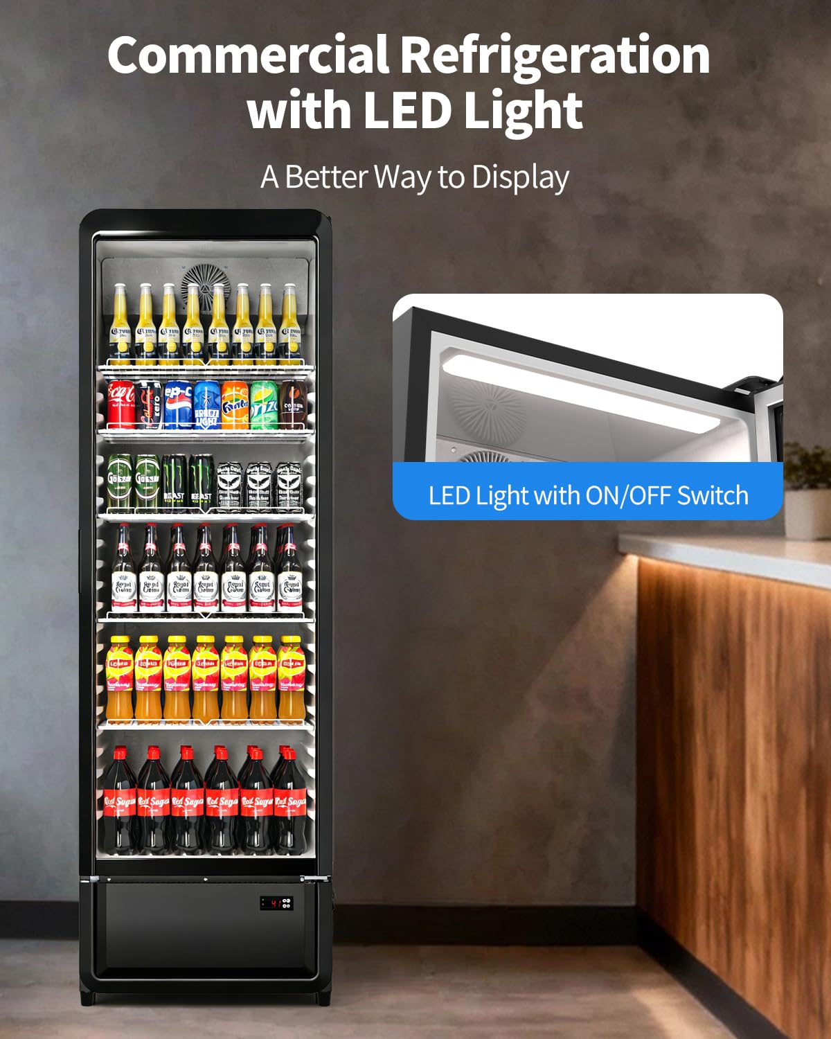 13.31 Cu. Ft Commercial Beverage Refrigerators, Drink Fridge with Glass Door, 5 Adjustable Shelves Holds 405 Cans, ETL, DOE, and NSF Certified Outdoor Display Fridge for Stores