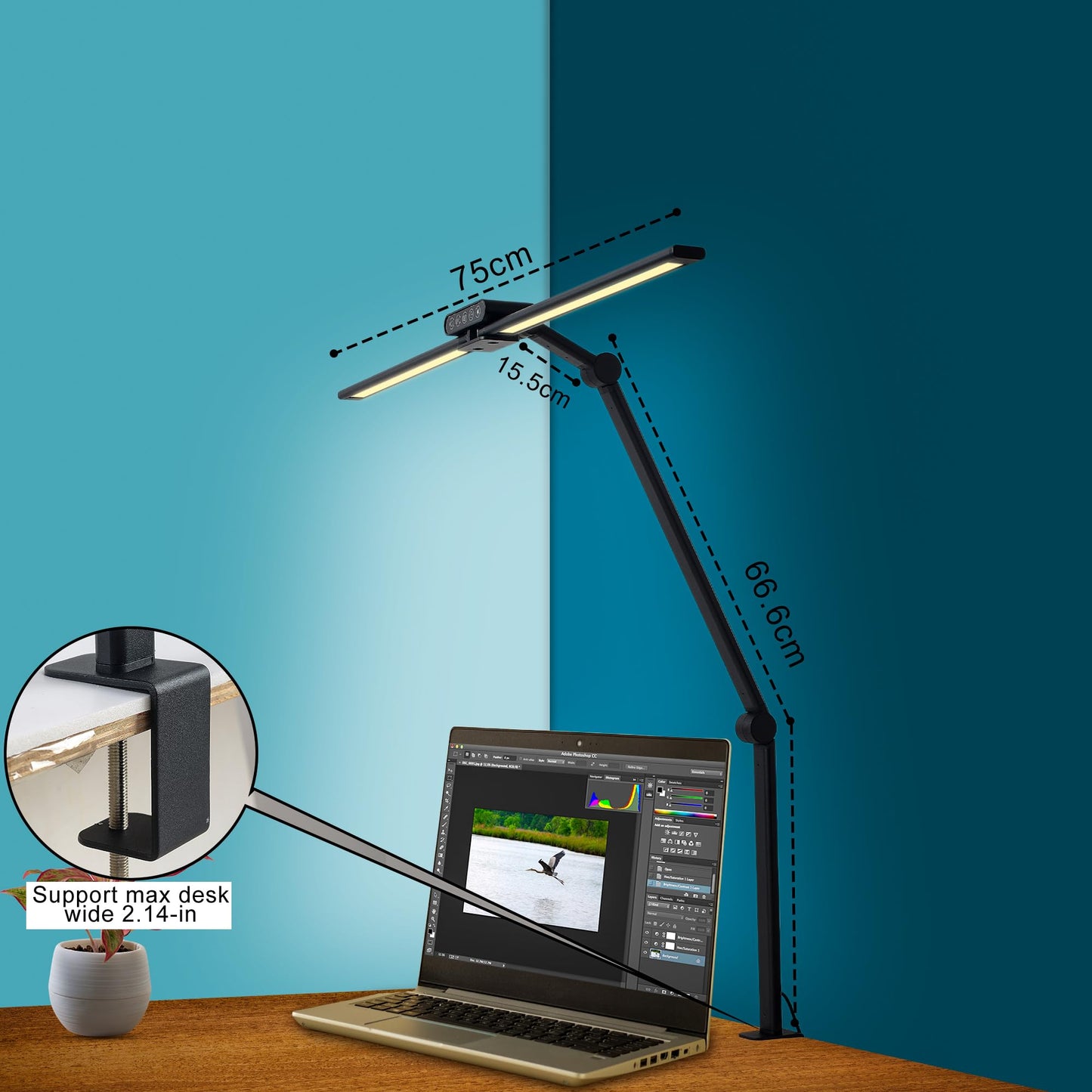 LED Desk Lamps with Clamp, Adjustable & Dimmable Desk Lamps for Home Office, Tall Desk Lamp for Workspaces, Bright LED Desk Light for Study, Workbench Light for Computers (180 Degree Rotation)