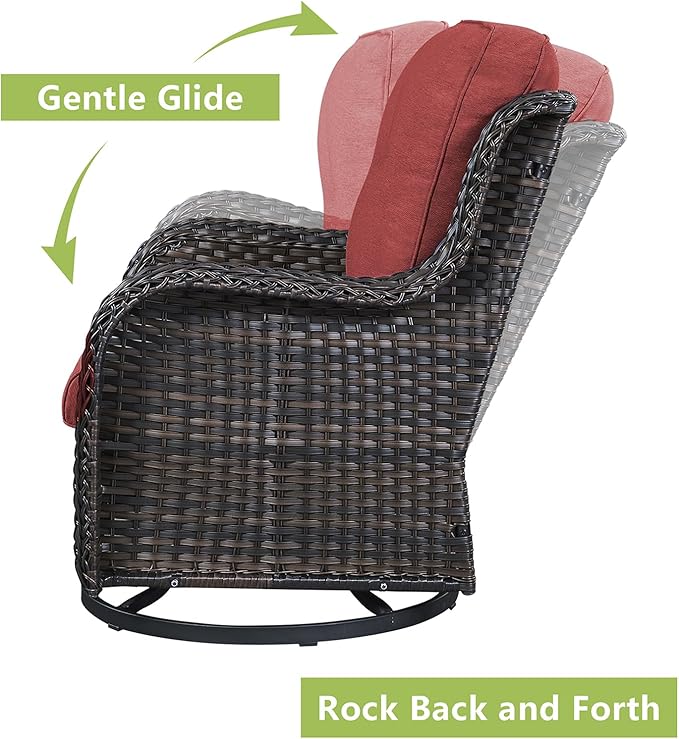 Rilyson Wicker Patio Furniture Set - 7 Piece Rattan Outdoor Sectional Conversation Sets with 2 Rocking Swivel Chairs,2 Ottomans,1 Sofa,1 Loveseat and 1 Coffee Table for Porch Deck Garden(Brown/Red)