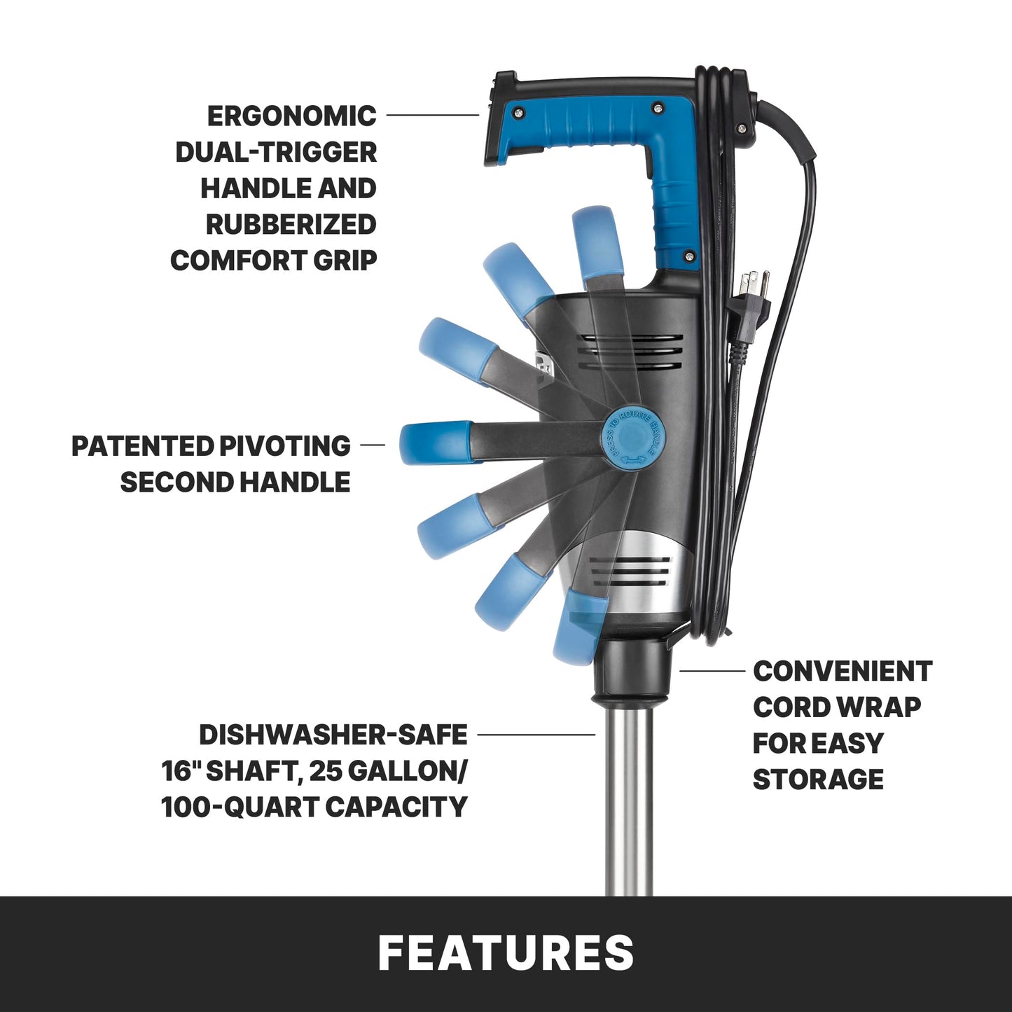 Waring EVOX 16" Big Stik Immersion Blender, 1.5 HP Variable Speed, 25-Gallon Capacity, for Sauces, Dressings, Marinades & Soups, WSB600X