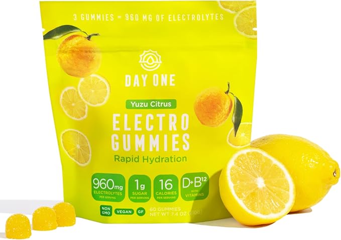 Day One Electrogummies - 60pcs. of Yuzu Citrus Flavored Electrolyte Gummies for Hydration and Recovery - Packed with Essen...