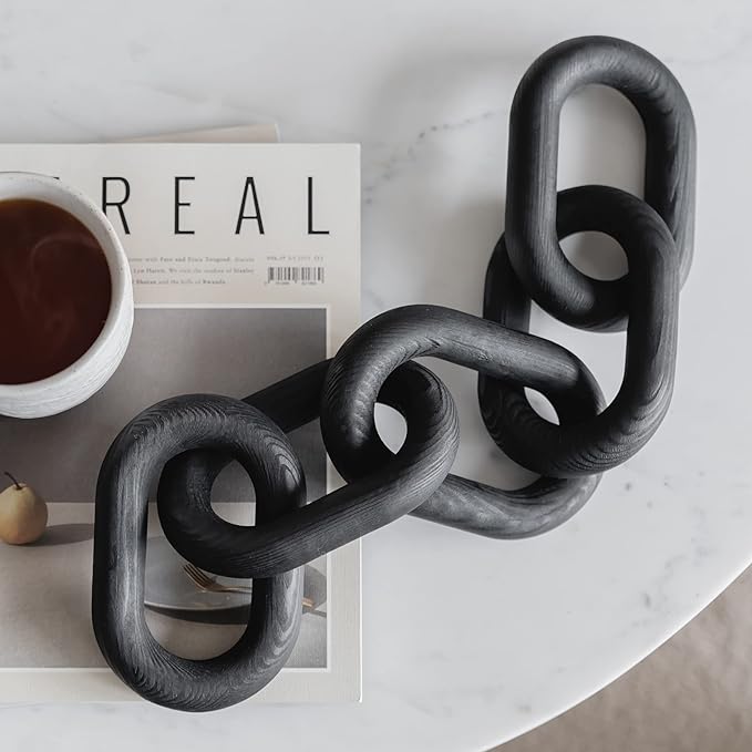 PEAKOLY Wood Chain Link Decor - Modern Coffee Table Decor Items, Black Chain Decor for Coffee Table, Wooden Decorative Cha...