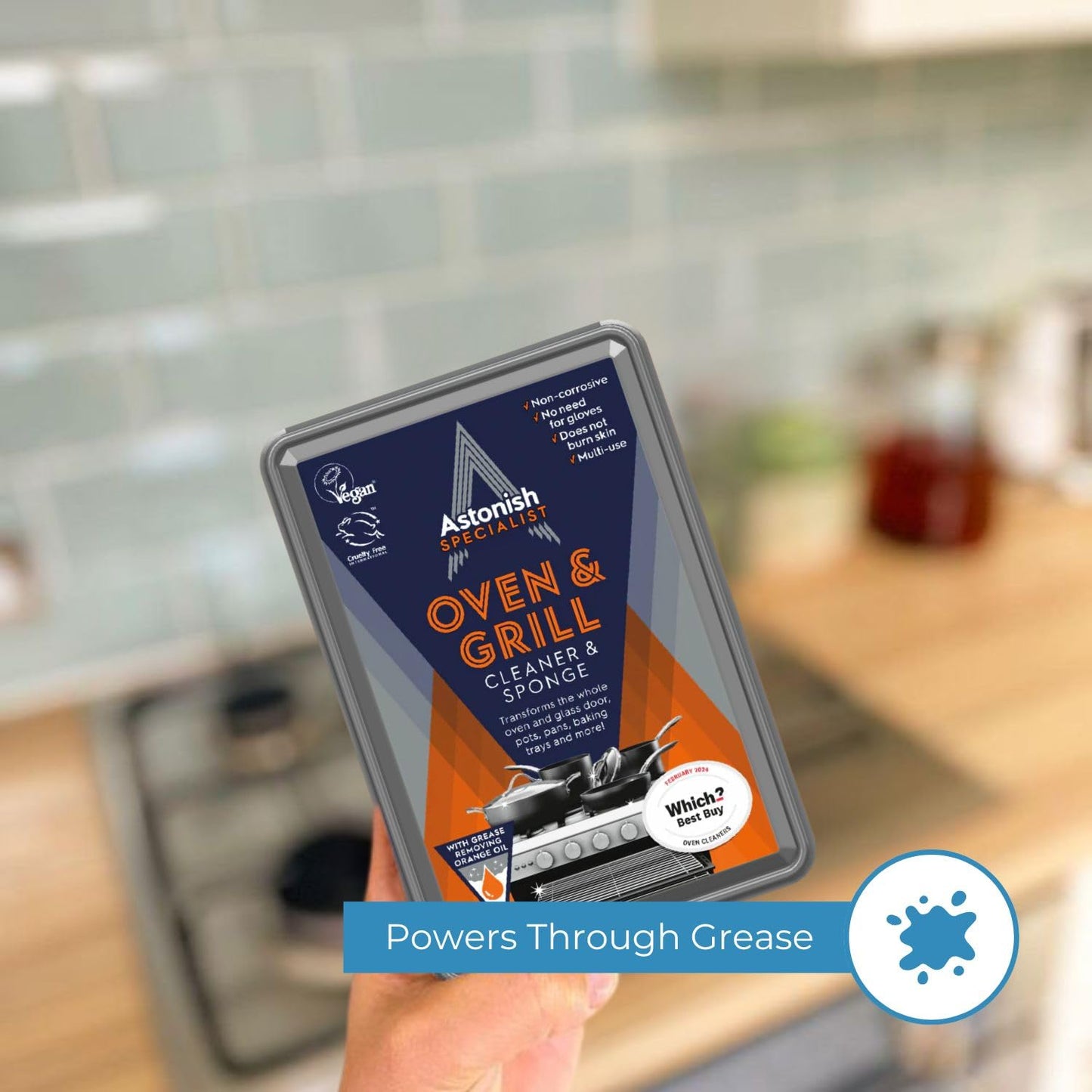 Astonish Specialist Oven & Grill Cleaner & Sponge, 250g – Powerful Degreasing Paste with Orange Oil, Restores Shine Without Harsh Chemicals – For Ovens, Grills, Racks & Toughened Glass