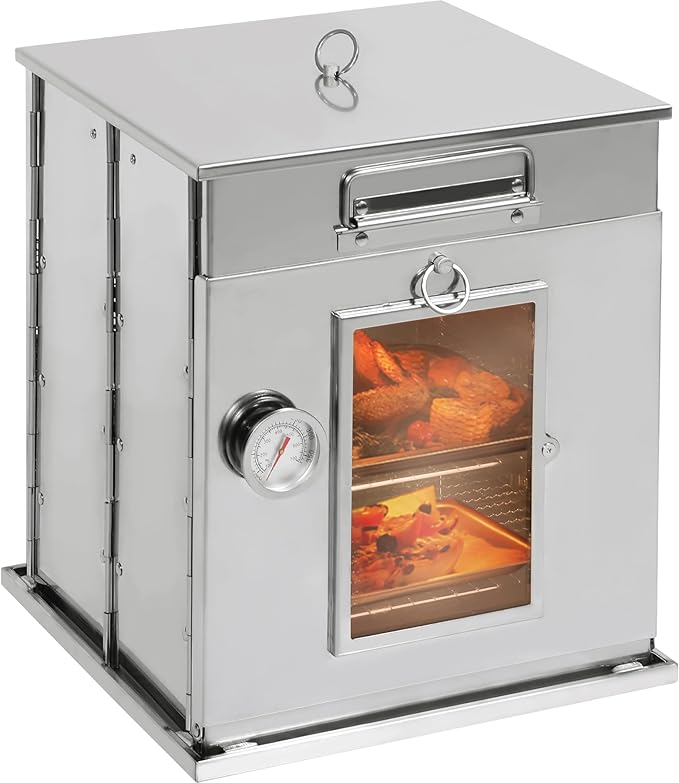 Lineslife Foldable Camping Oven with 2 Tier Grill, Portable 304 Stainless Steel Camping Stove with Thermometer for Use wit...