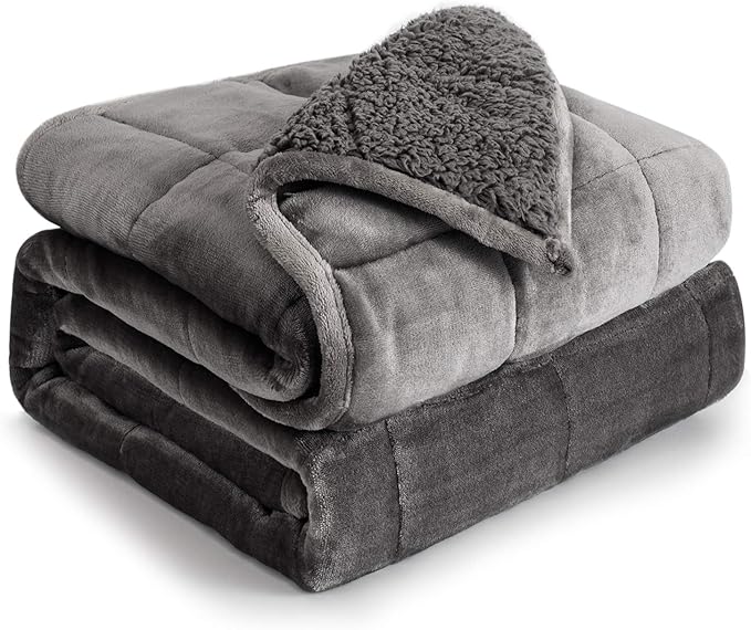 Cottonblue Weighted Blanket 15 lbs Queen Size 60x80 inches, Flannel Shaggy Sherpa Weighted Blanket for Adults Comfortable ...