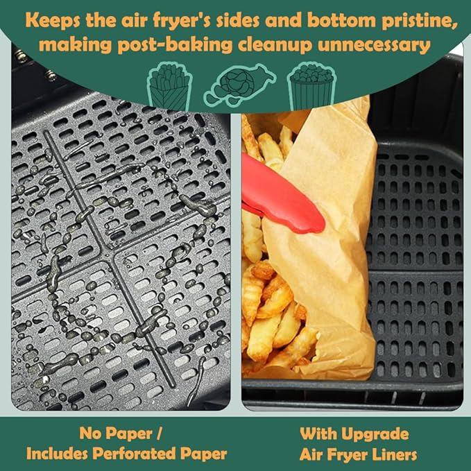 BYKITCHEN Large Air Fryer Liners, Set of 100, 10 Inch Square Air Fryer Liners, XL Airfryer Disposable Paper Liner, Compatible with Corsori, Ninja, Gourmia Airfryer and More