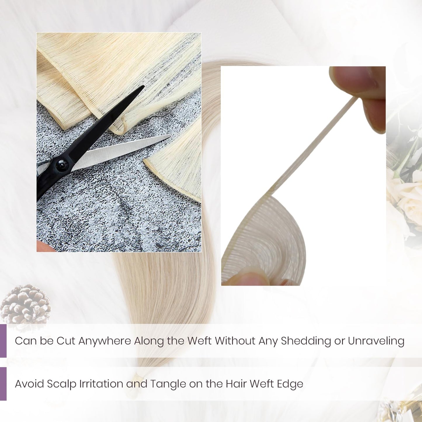 LaaVoo Hand Tied Weft Hair Extensions Human Hair Platinum Blonde Sew in Hair Extensions Real Human Hair Blonde Genius Weft Exten