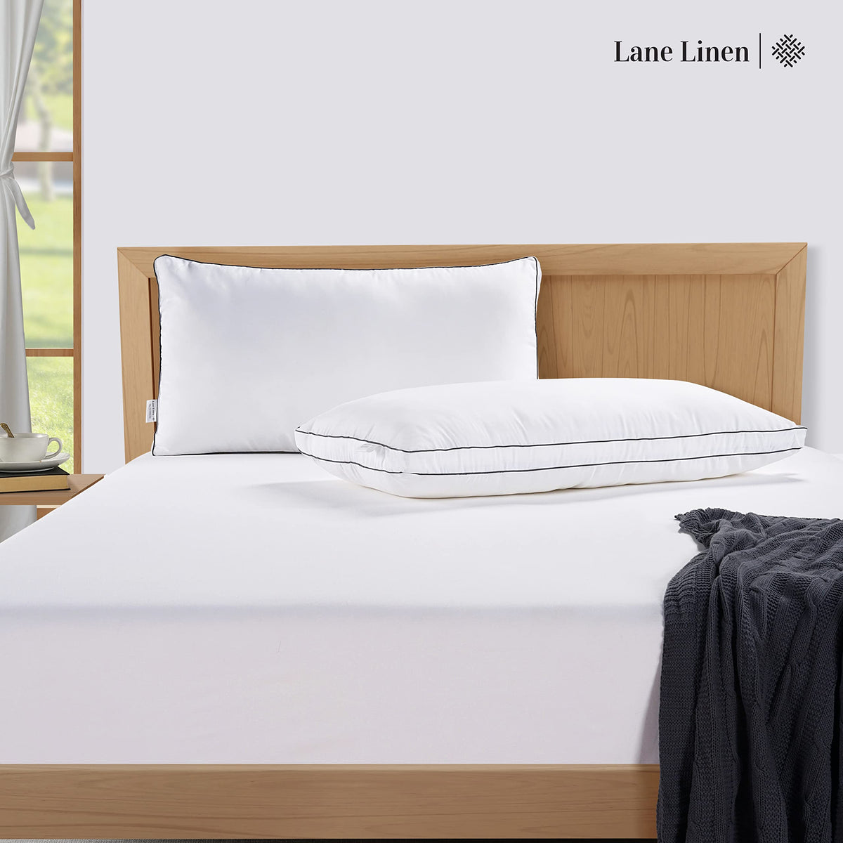 LANE LINEN Bed Pillows for Sleeping - Pillows Queen Size Set of 2, Gusseted Supportive Firm Pillow for Side and Back Sleepers, Luxury Down Alternative Hotel Pillows, 20x30in