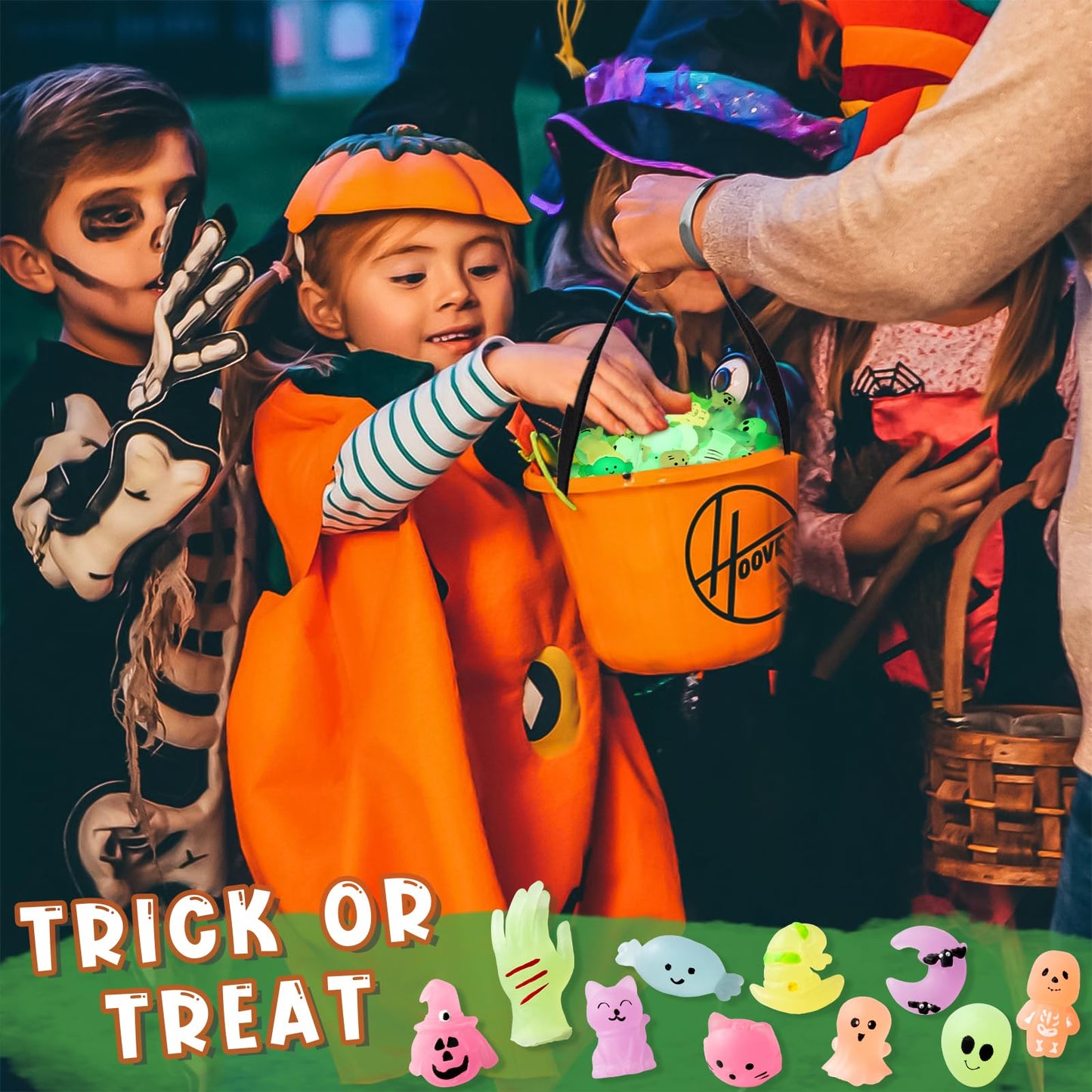 OOINQQ 24pcs Halloween Squishy Toys Glow in The Dark Mochi Squishy Stress Toys for Kids Teens Adults Halloween Party Favors Trick or Treat Goodie Bag Toys Classroom Prizes Gifts for Kids