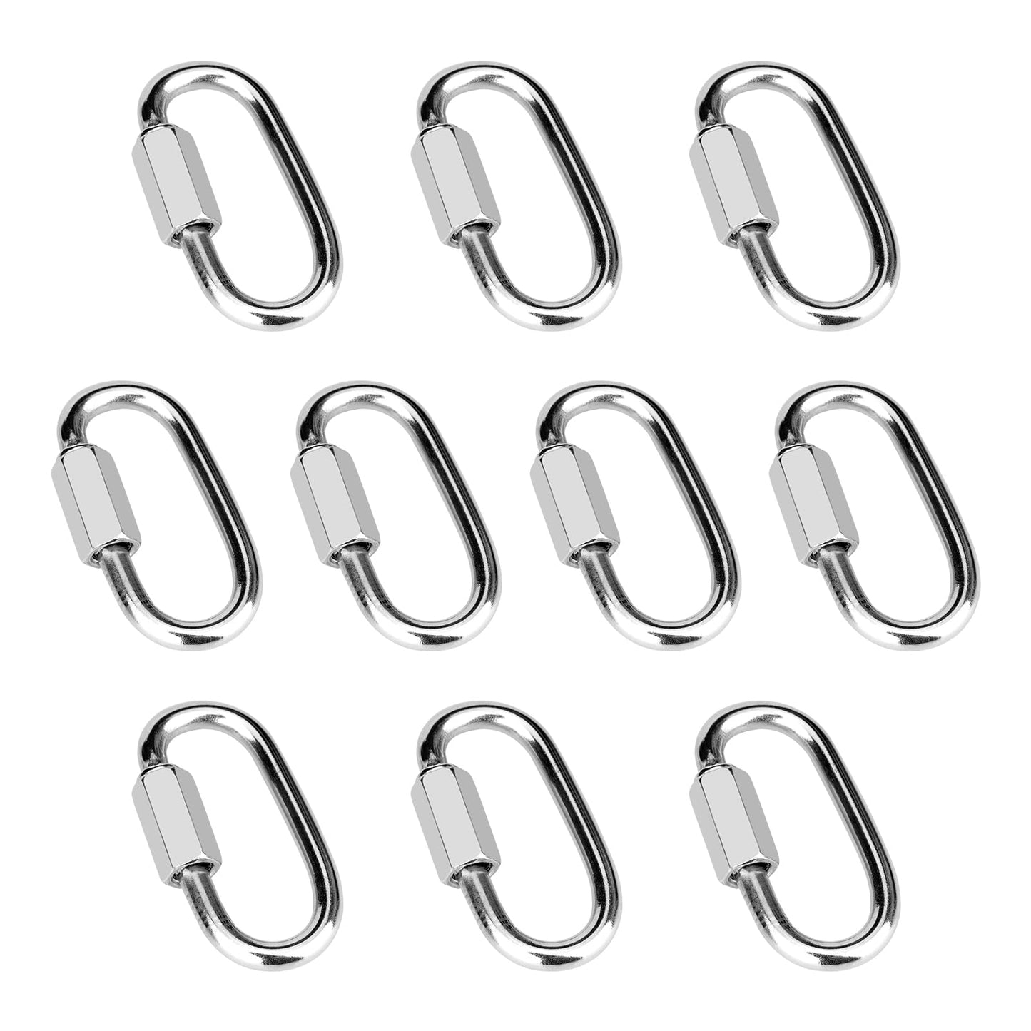Vmuter 10 Pcs 1.5 Inch 304 Stainless Steel Screw Chain Quick Links, 175 Lbs Capacity Carabiner, Locking Quick Chain Repair Links, Pets Keychain for Outdoor Traveling Equipment