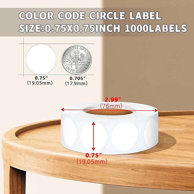 0.75 Inch Multi - Purpose Labels,1000 PCS 3/4" White Stickers for Classroom, Papers, Market, Price Tags, and Library Book Labels. Non - Printable Round Colored Dot