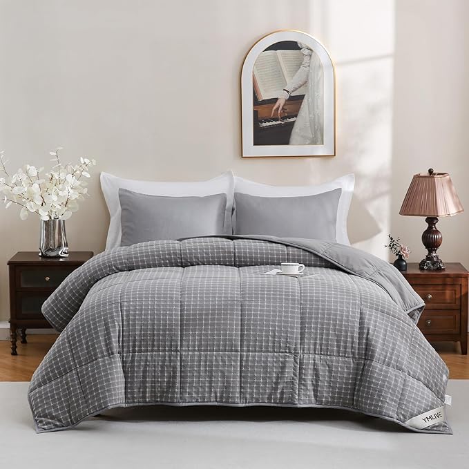 YMLIVE Wool Comforter Duvet Insert for All Season Queen Size, Luxurious Organic Wool Fill Duvet, 100% Noiseless Waffle Cot...
