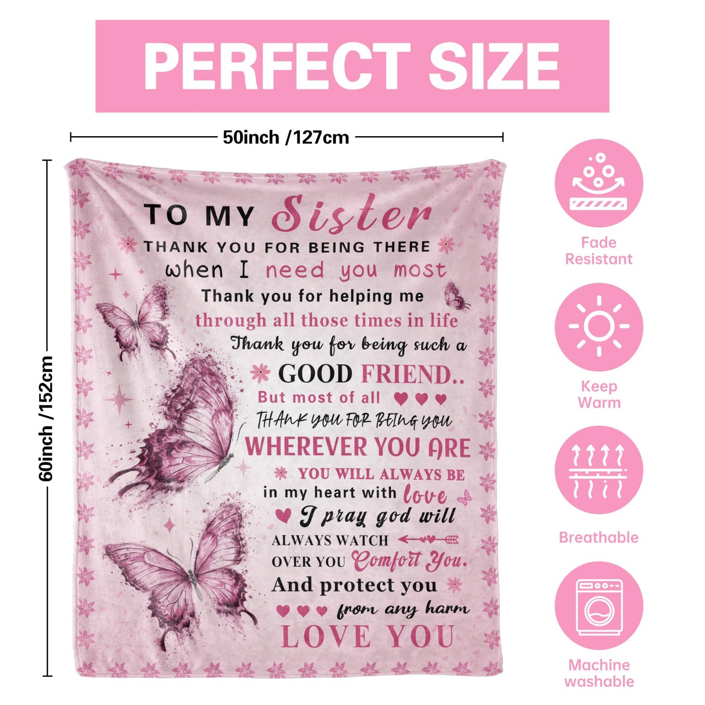Sister Birthday Gifts, Gifts for Sister Idea, Sisters Gifts from Sis, Best Soft Sis Throw Blanket 60" x 50"