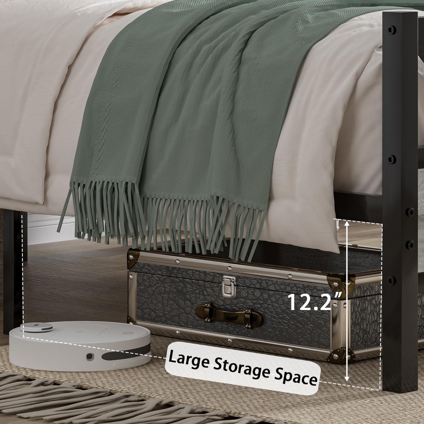 CHABUILDREARK Queen Bed Frame with Headboard, Industrial 51.2" Tall Headboard, Queen Platform Bed Frame with Heavy Duty Metal Slats Support, No Box Spring Needed, Noise-Free, Easy Assembly, Wash Grey