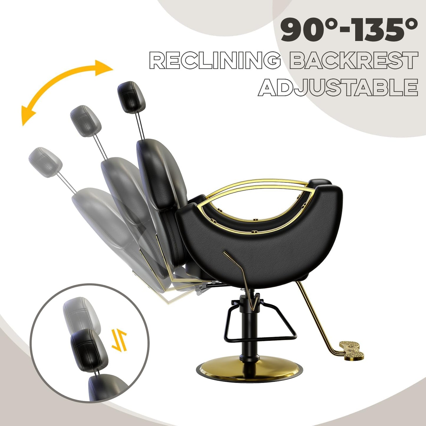 SierraSquad Reclining Barber Salon Chair – 360° Swivel Hydraulic Styling Chair with Heavy Duty Pump, Professional Hairdressing Seat for Barbershop, Home Spa, Salon – Black