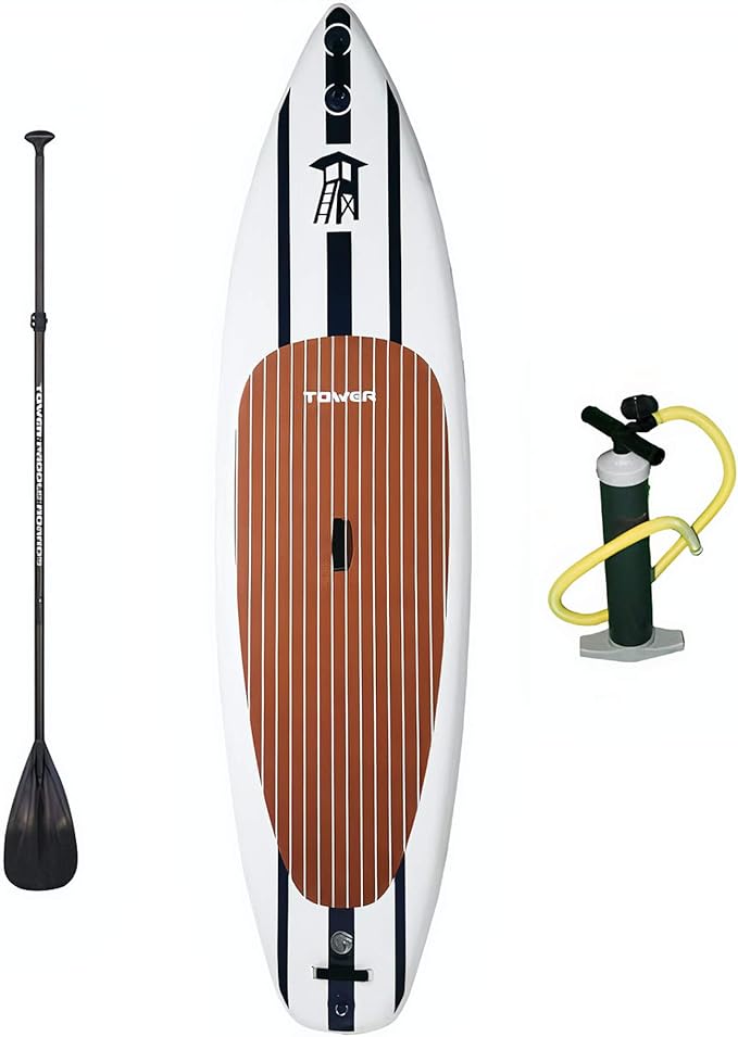 TOWER Inflatable 10’4” Stand Up Paddle Board - (6 Inches Thick) - Universal SUP Wide Stance - Premium SUP Bundle (Pump & A...