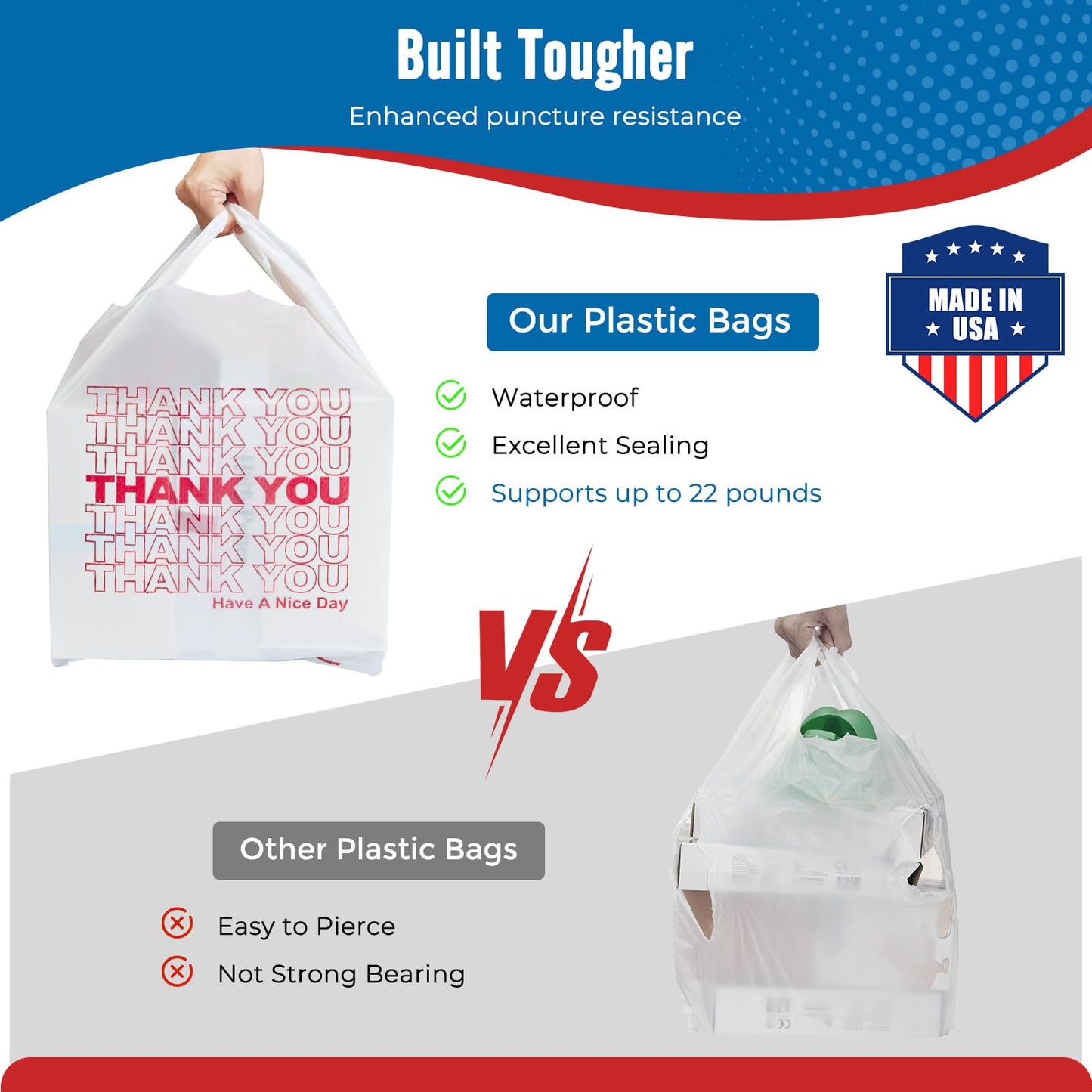 Fuxury 500 Count - Thank You Plastic T-shirt Bags White with Handles (11.5" x 6.5" x 21"), Grocery, Take Out, To Go, Restaurants, Convenience Store,Retail Shopping Bags in Bulk for Small Business