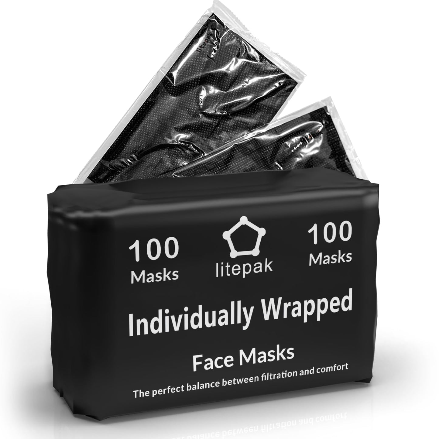 100pcs Premium Individually Wrapped Disposable Face Mask Black Premium Comfort Earloops Nose Wire(Black)